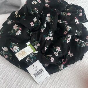 Kate Spade Black Floral Scarf with Pink & White Blossoms